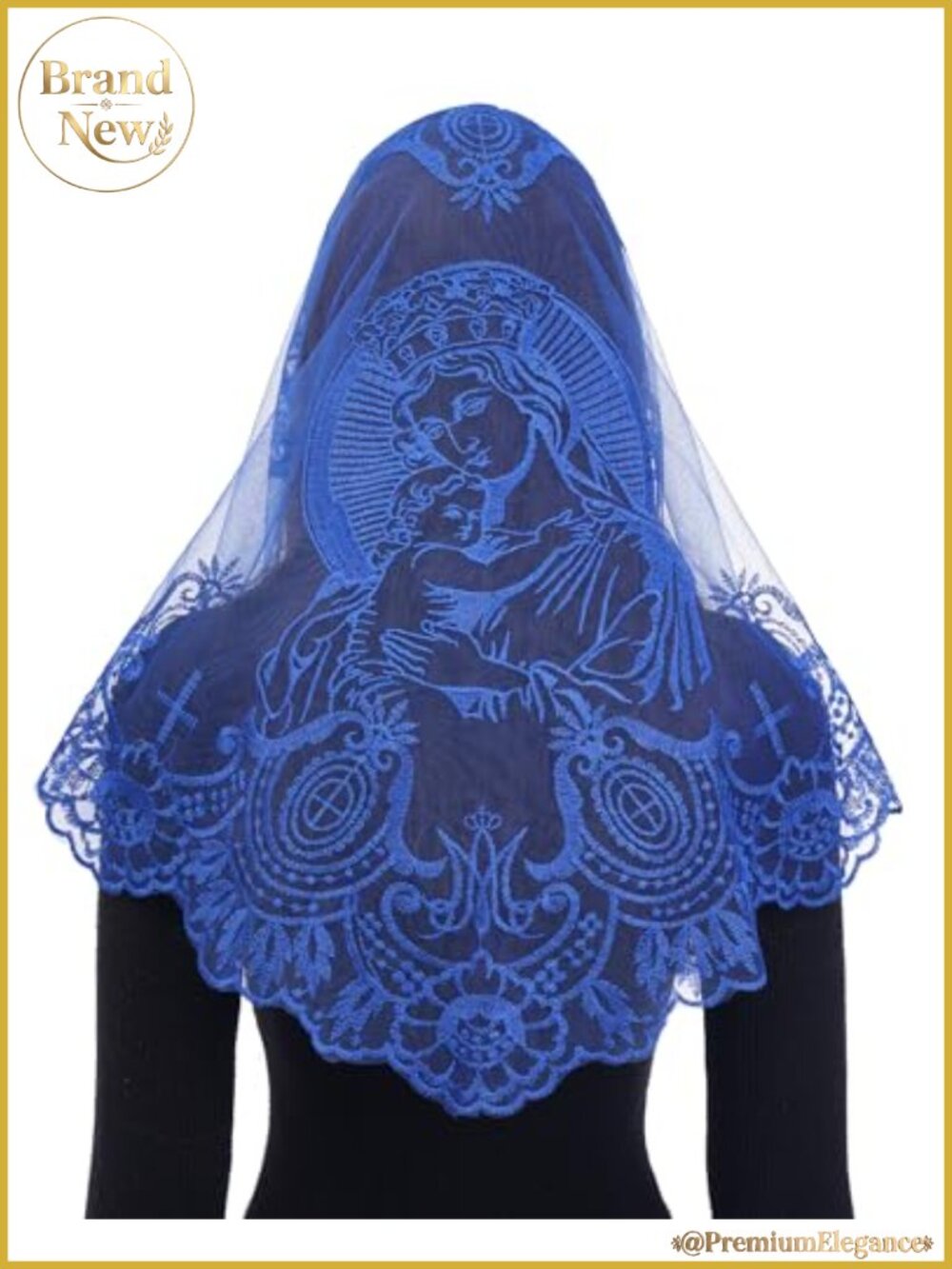 Our Lady Lace Catholic Chapel Veil for Women with Virgin Mary Embroidery
